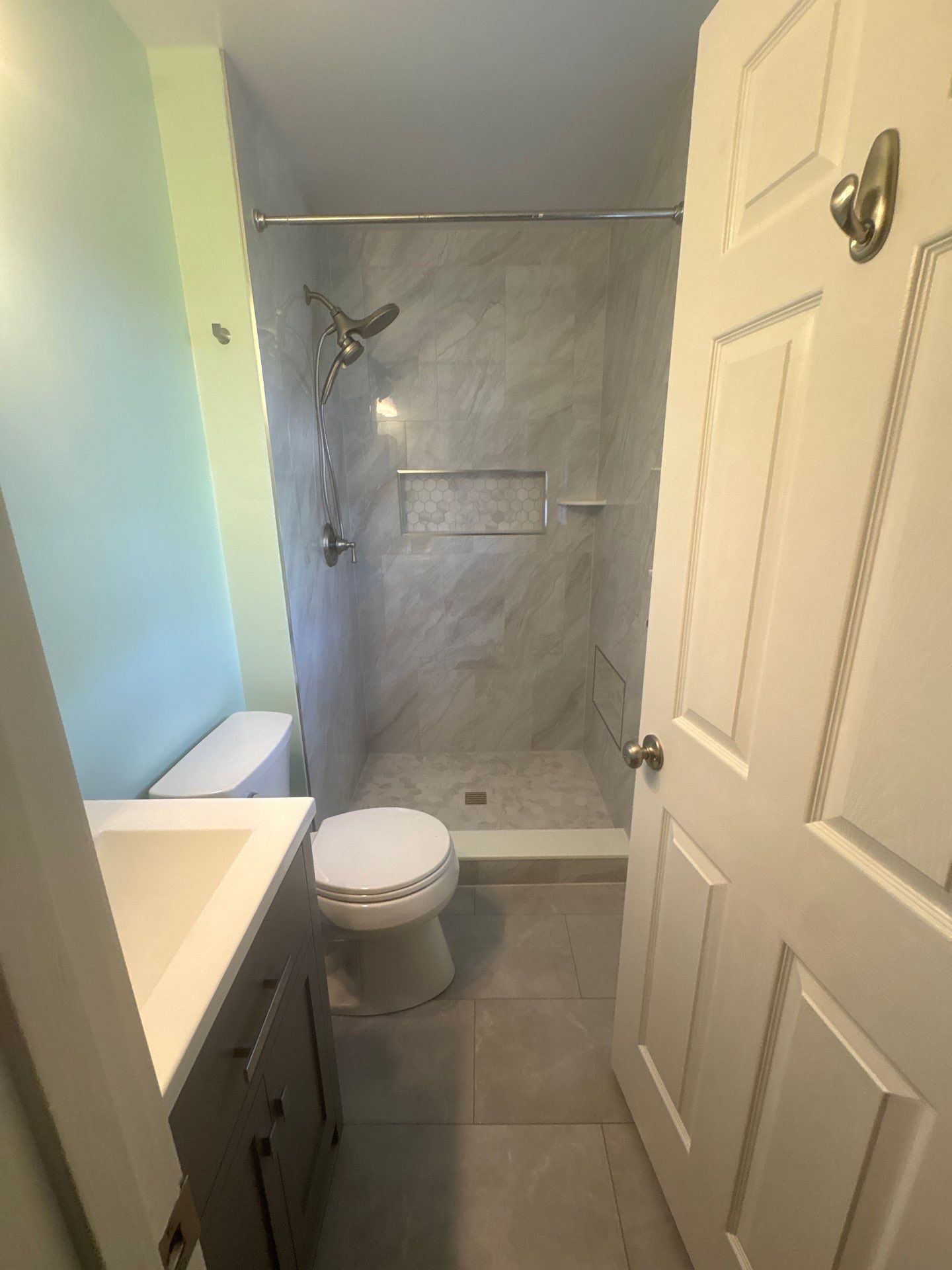 Bathroom remodel in Severna Park, MD, with modern tile shower