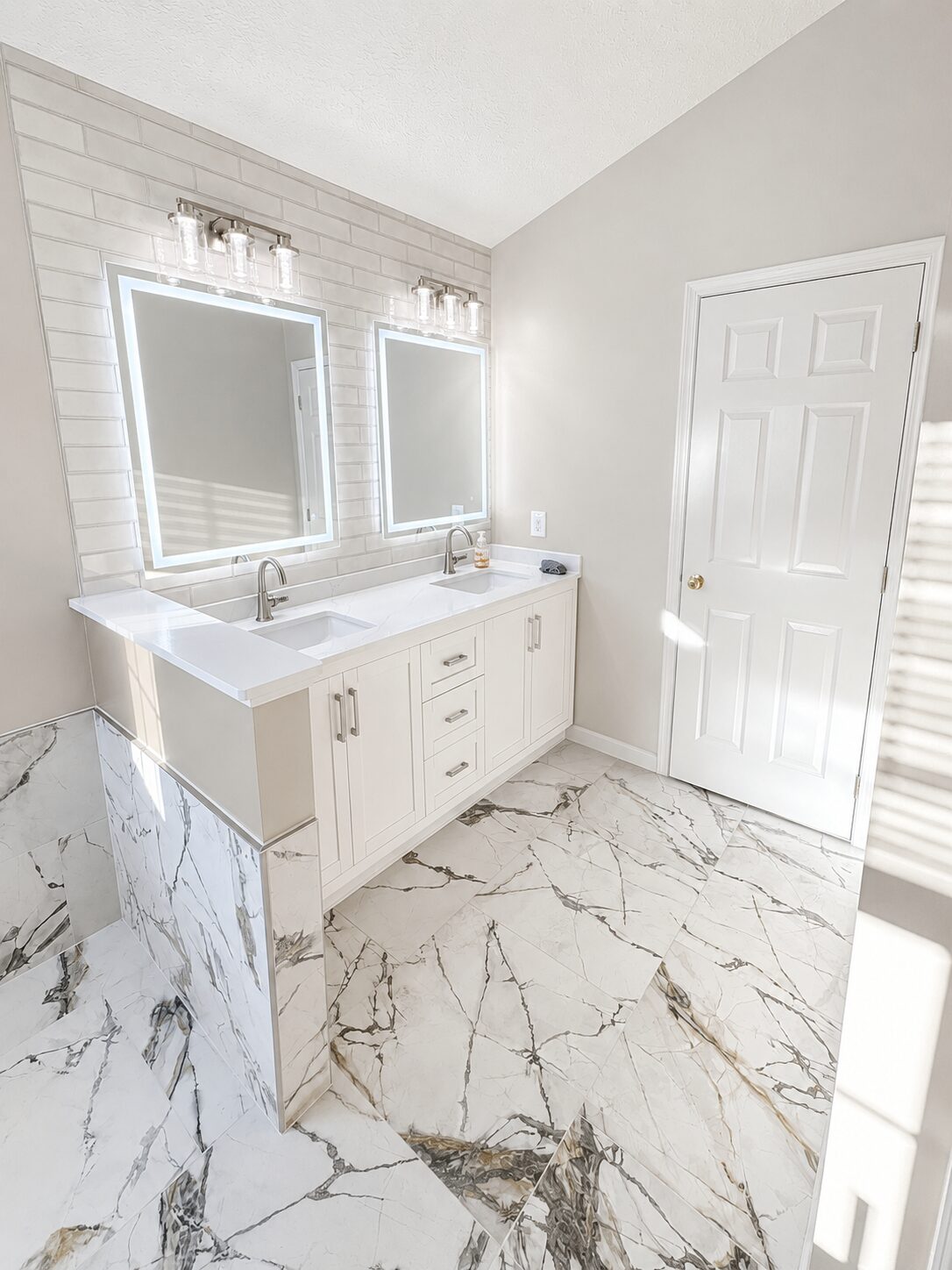Modern white bathroom with double vanity