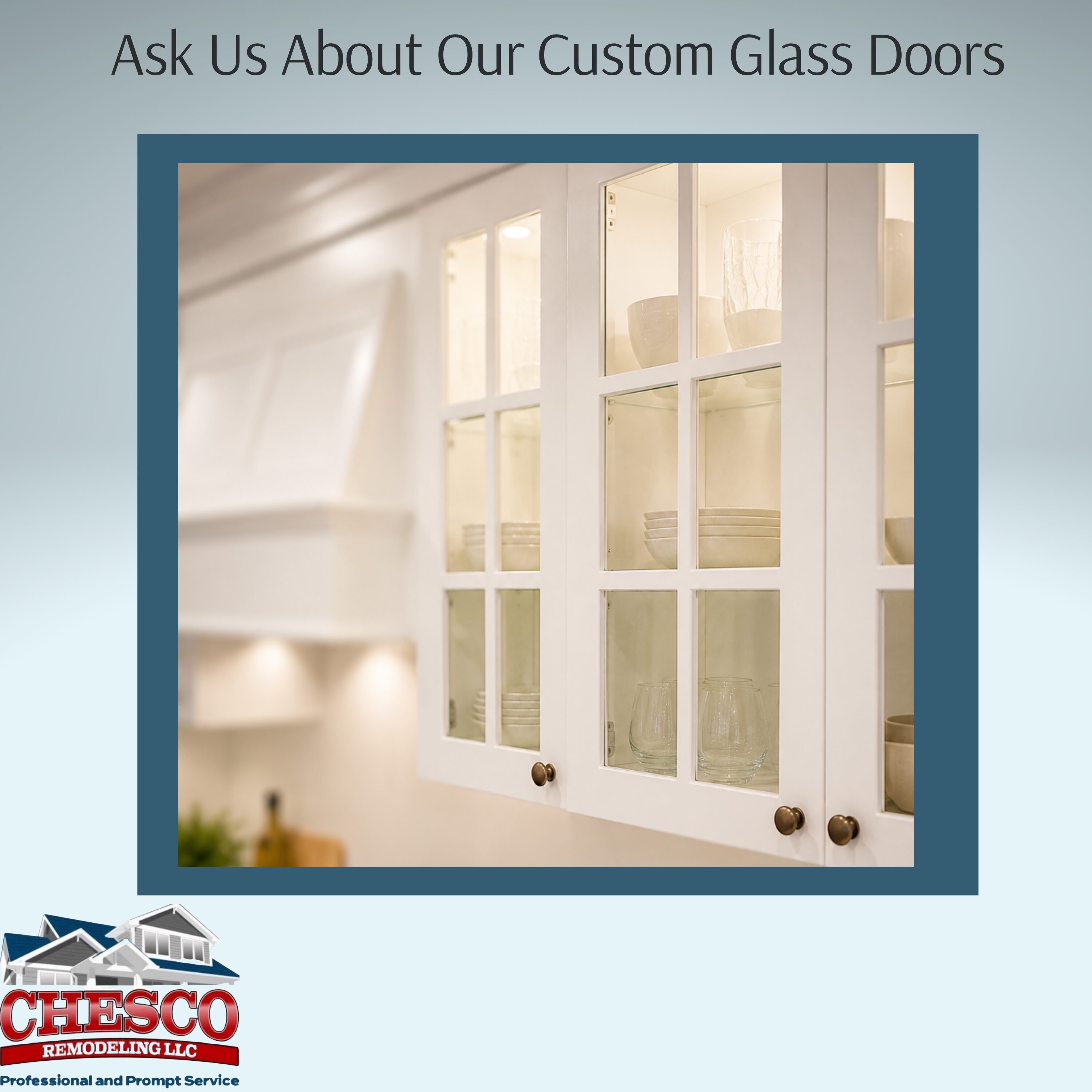 Custom white kitchen cabinets with glass doors