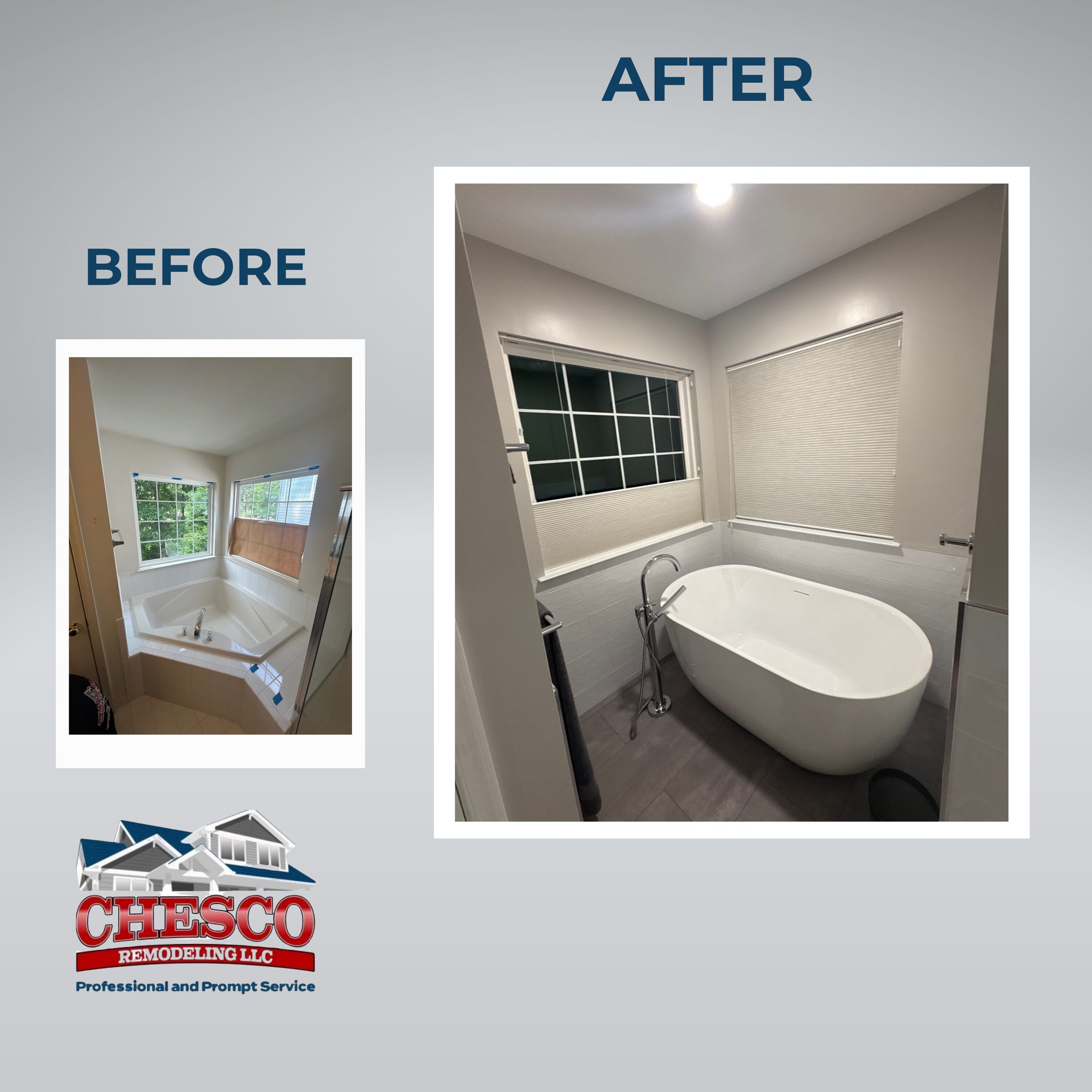 Corner tub replaced by modern freestanding tub