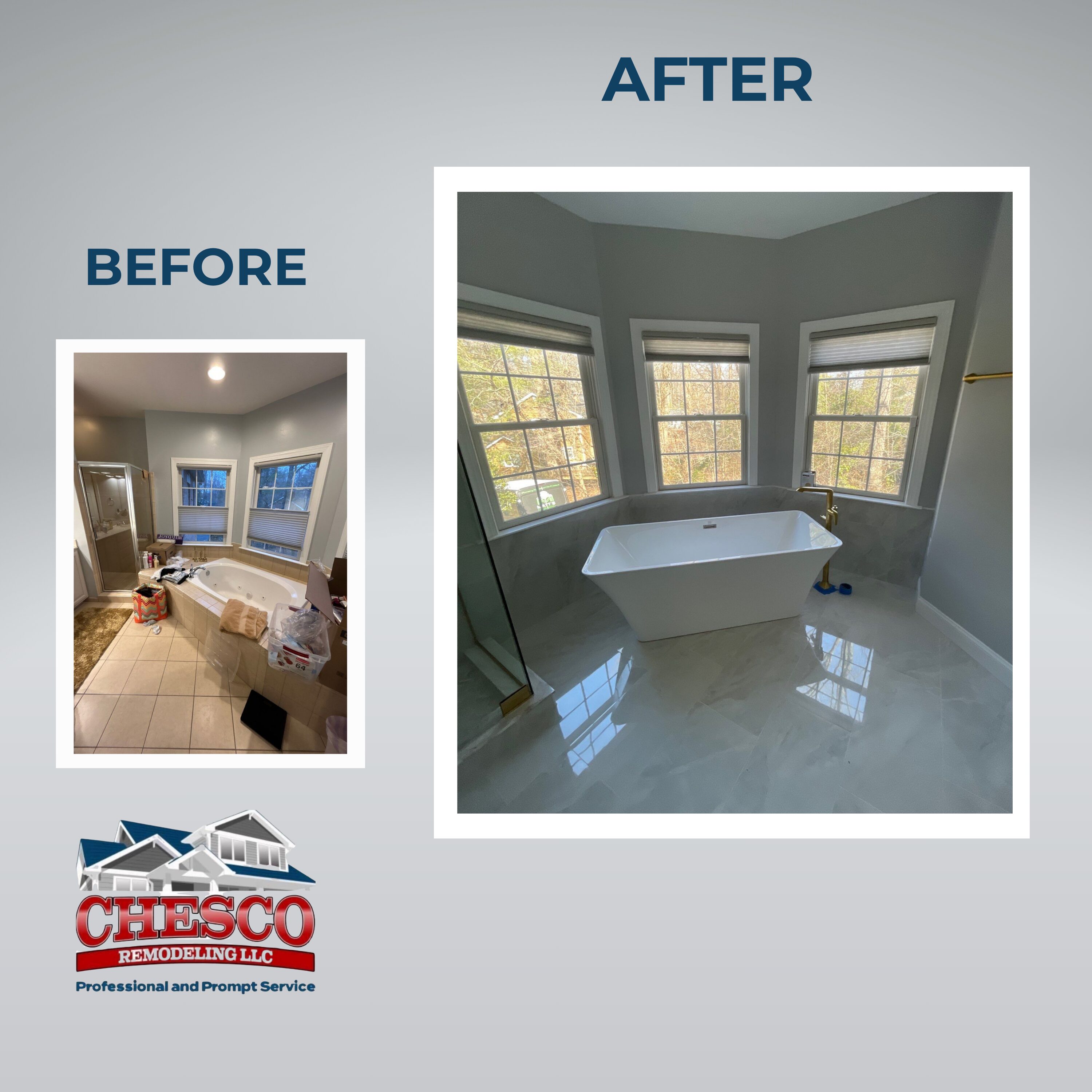 Remodeled bathroom with new freestanding tub