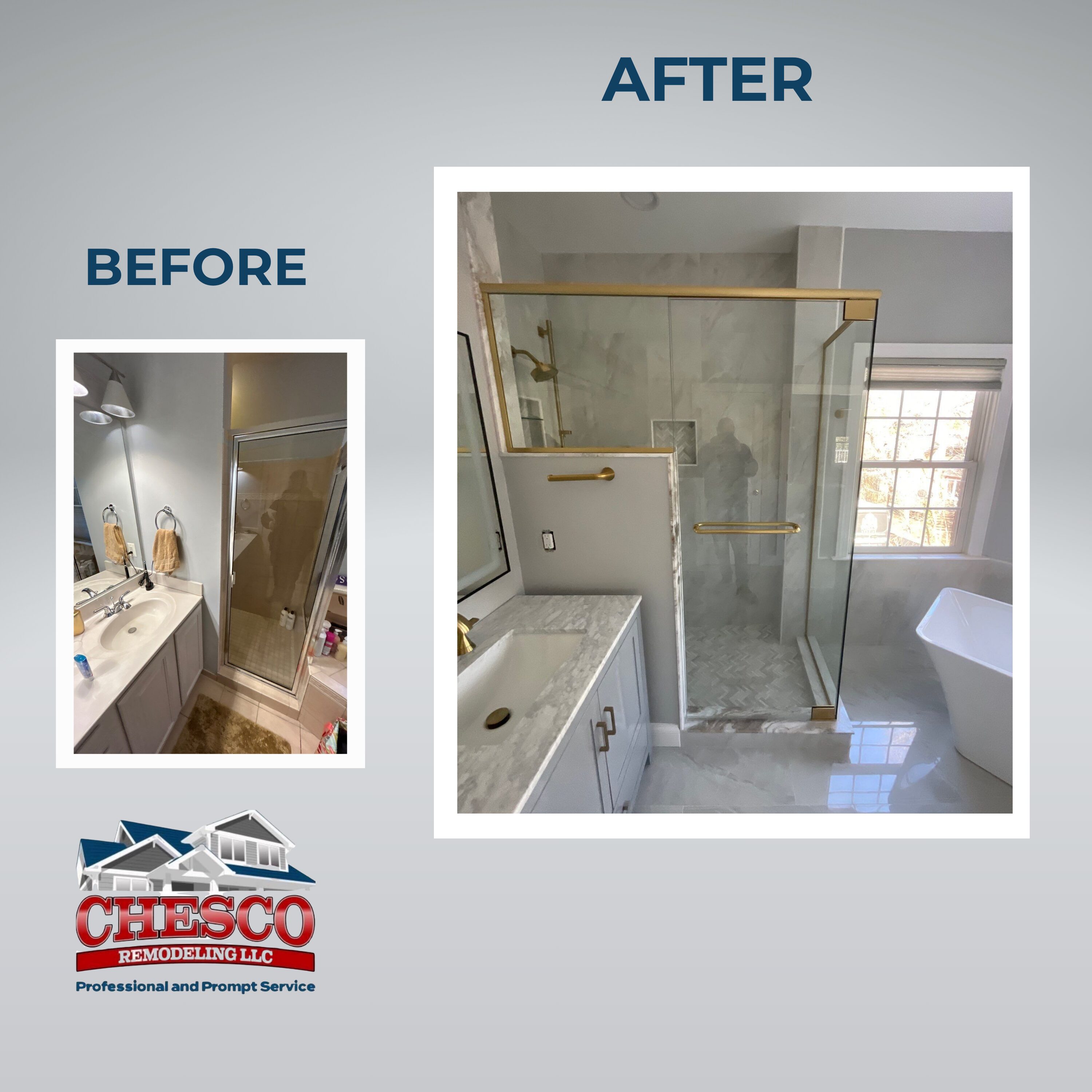Before and after bathroom glass shower remodel