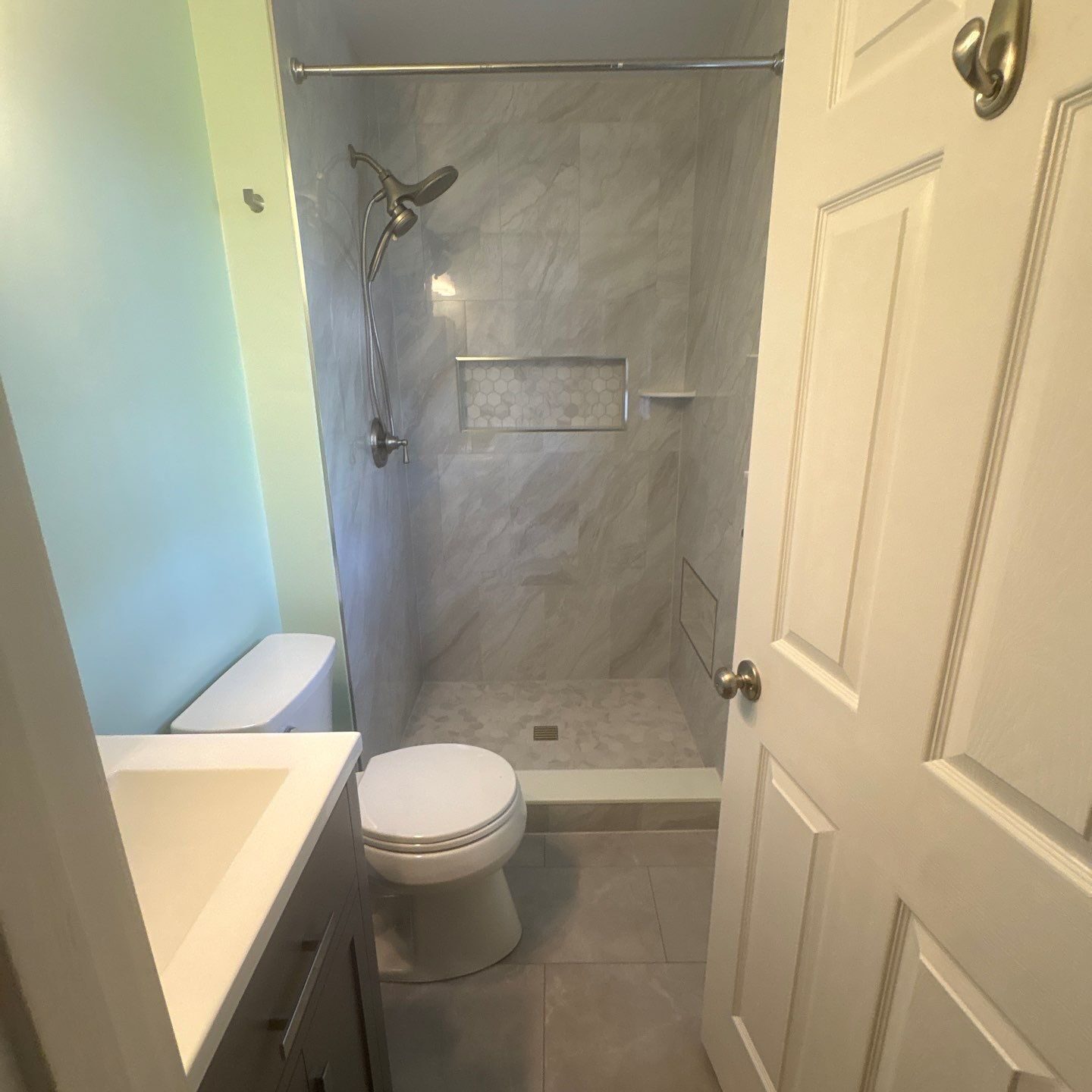 Bathroom remodel in Severna Park, MD, with modern tile shower